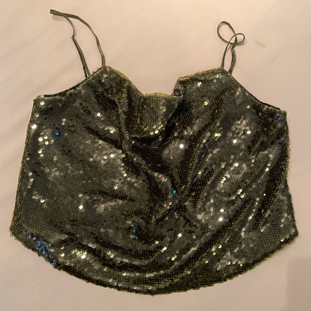 Cinq a Sept green sequin top